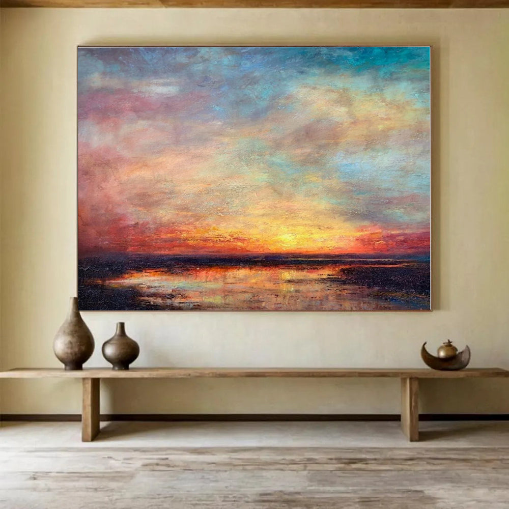 Extra Large Size Beige and Brown Abstract Landscape Painting WB138