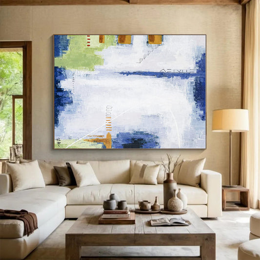 Acrylic Modern Art Paintings Blue, Green, and Brown Geometric Abstract Painting On Canvas HS825