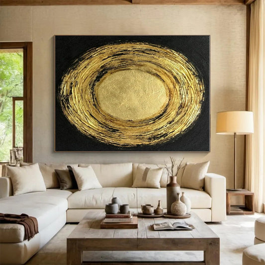 Unique Abstract Art Gold and Black Textured Abstract Painting On Canvas HS805