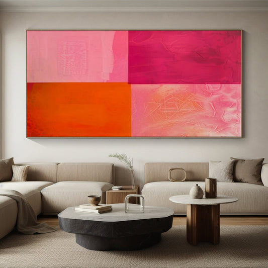 Cool Abstract Paintings Pink, Orange, and Red Geometric Abstract Painting On Canvas HS787
