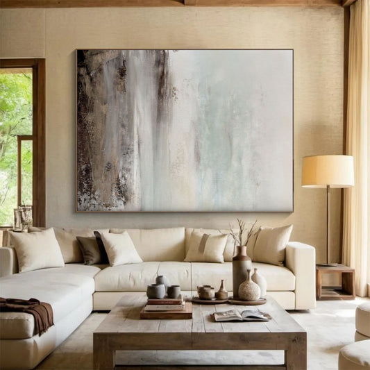 Gaint Canvas Art Gray & Beige Textured Landscape, Oversized Abstract Wall Art HS237