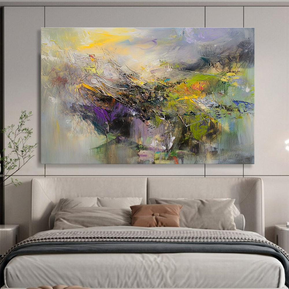 Modern Art Abstract Paintings with Yellow, Purple, Green and Gray Colors, Landscape Abstract Theme WB307