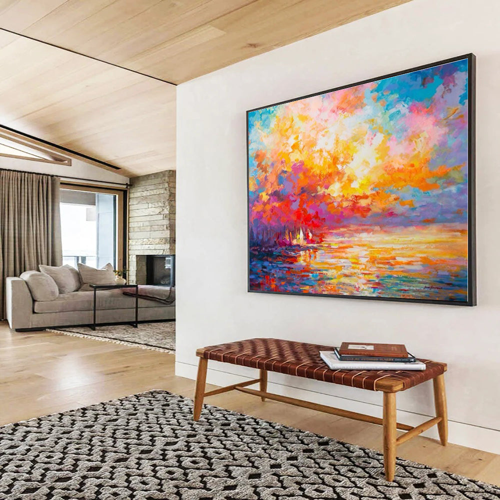 Huge Size Multicolor Sunset Landscape Abstract Painting WB100