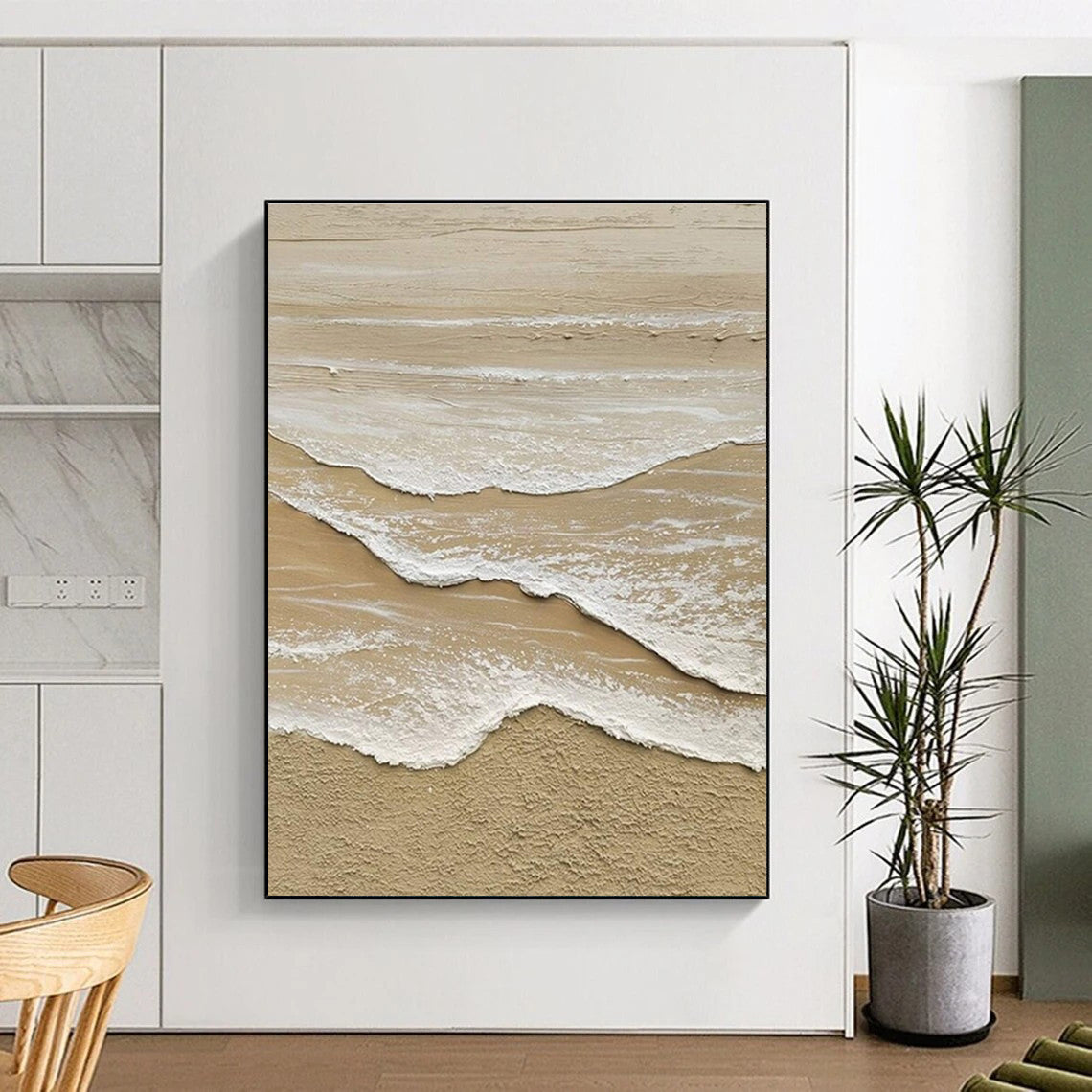 Beige and White Textured Coastal Abstract Painting For Sale Online WS492