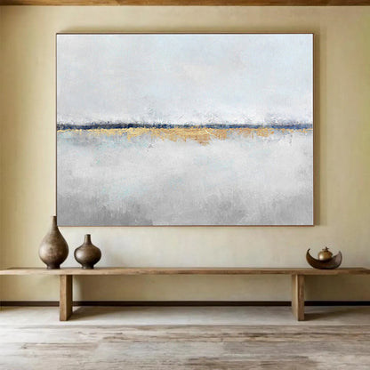 Huge Size Gray, White and Gold Abstract Minimalist Painting WB064