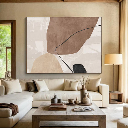 Unique Abstract Paintings Brown, Beige, and Black Abstract Shape Painting For Sale HS086