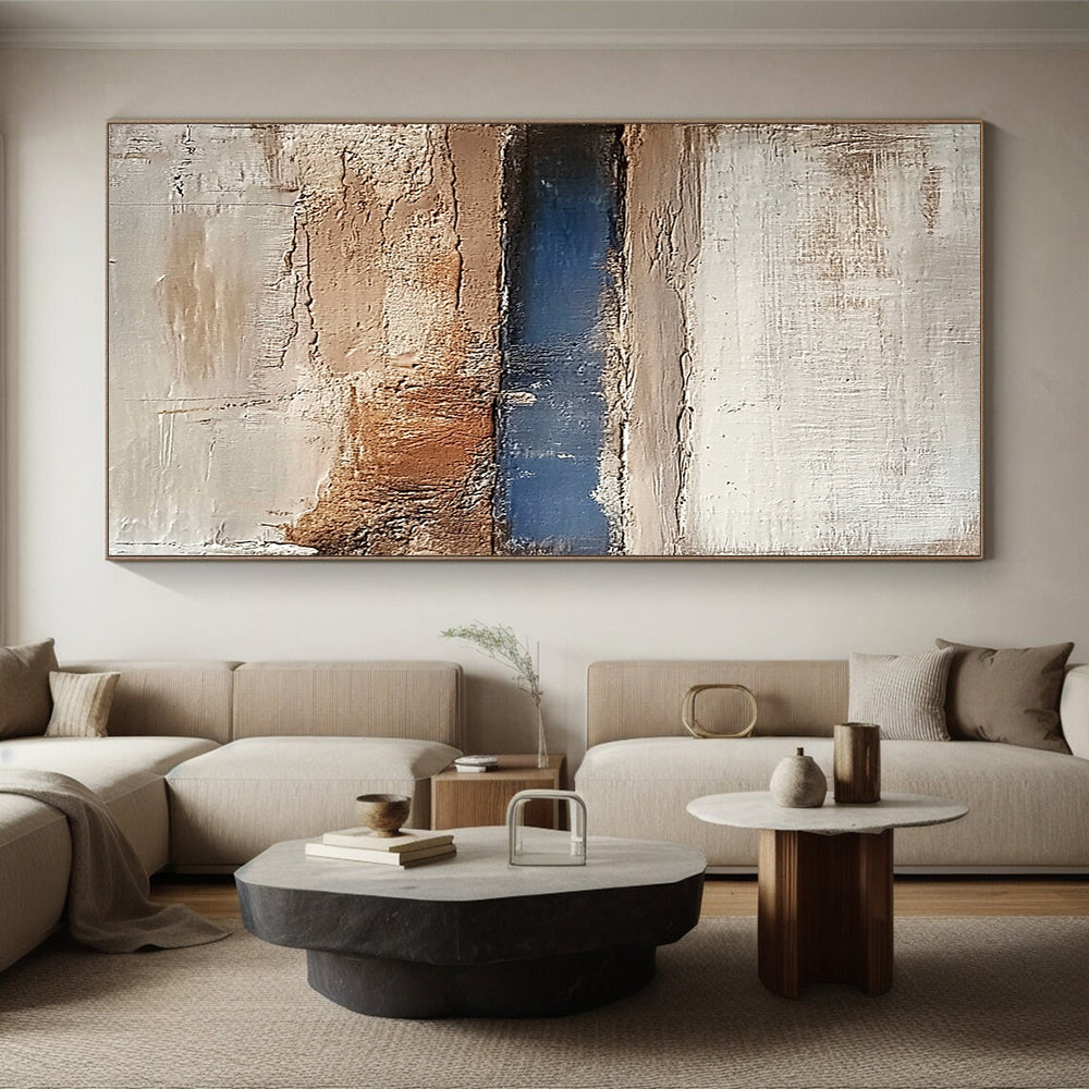 Handmade Art Neutral and Blue Textured Layered Abstract Art HS193