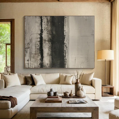 Minimalist Canvas Art Black and White Textured Abstract Art HS762