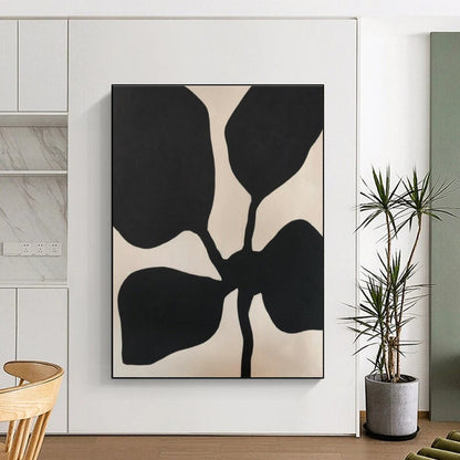 Hand Painted Art Black and Beige Floral Abstract Art HS641