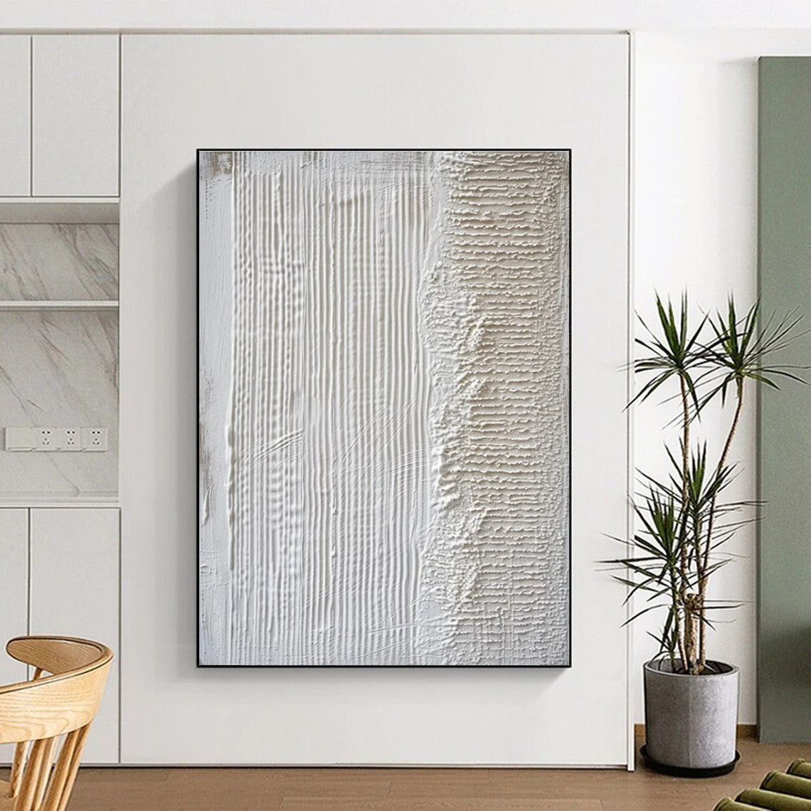 Minimalist Canvas Art White Textured Abstract Painting On Canvas HS789