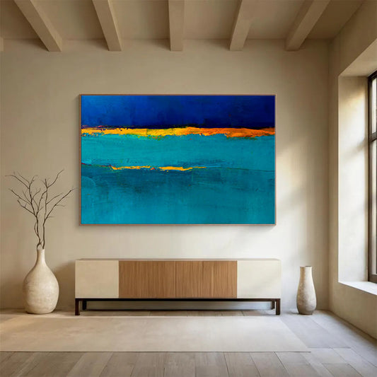 Oversized Canvas Art Teal, Blue and Orange Abstract Minimalist Painting WB096