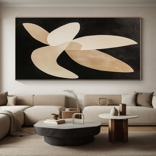 Hand Painted Art Beige & Black Organic Abstract, Acrylic Modern Art Paintings HS325