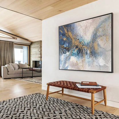 Big Size Blue, Gray and Gold Abstract Fluid Painting WB155