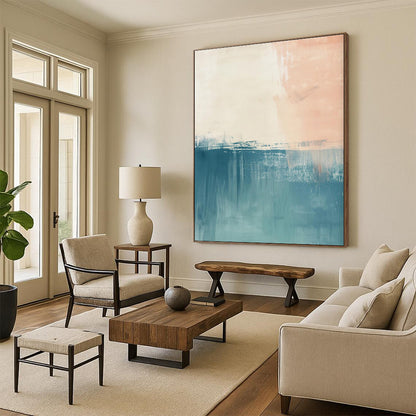 Handmade Art Teal, Beige, and Coral Textured Abstract Art HS766