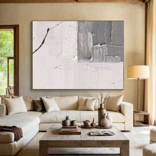Minimalist Canvas Art Gray & White Textured Abstract, Handmade Art HS263