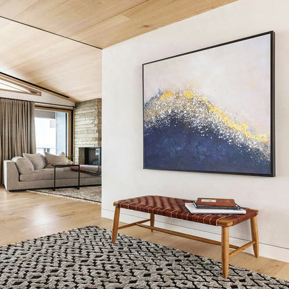 Oversized Canvas Art in Blue and Gold Textured Abstract Style WB234