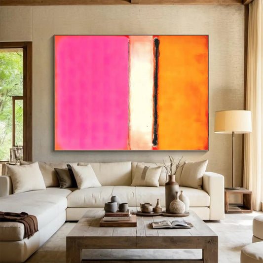 Unique Abstract Art Orange, White, and Pink Abstract Color Field Painting For Sale HS103