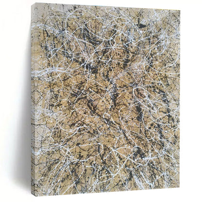 Acrylic Modern Art Paintings Beige, Black, and White Splatter Abstract Art HS617