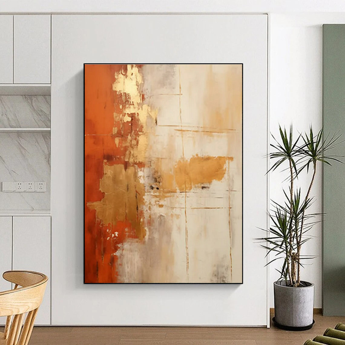 Warm Tones Abstract Art with Gold and Orange Accents HS590