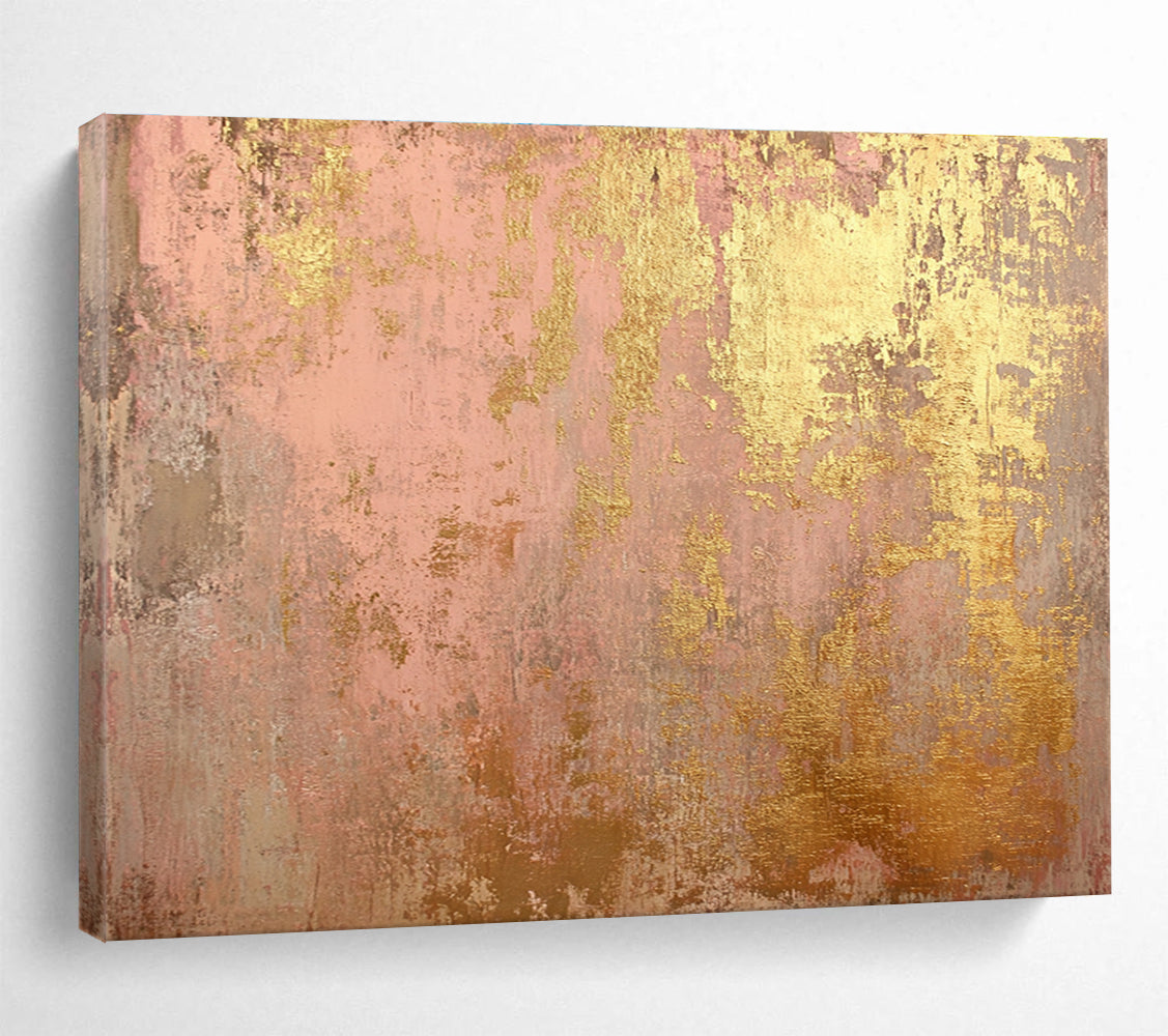 Oversized Canvas Art in Pink and Gold Textured Abstract Style WB245