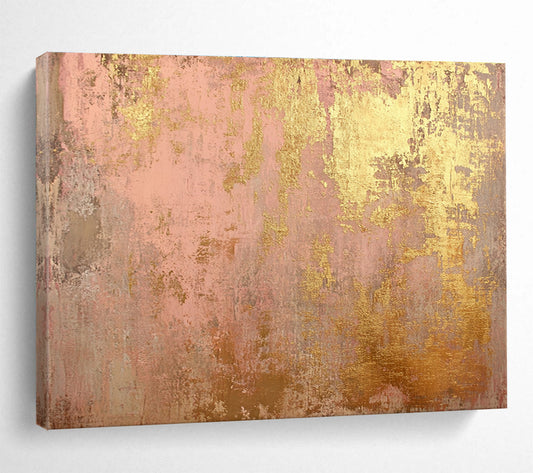 Oversized Canvas Art in Pink and Gold Textured Abstract Style WB245