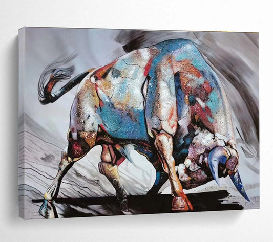 Purple, Blue, Gold Abstract Bull Art For Sale WB404
