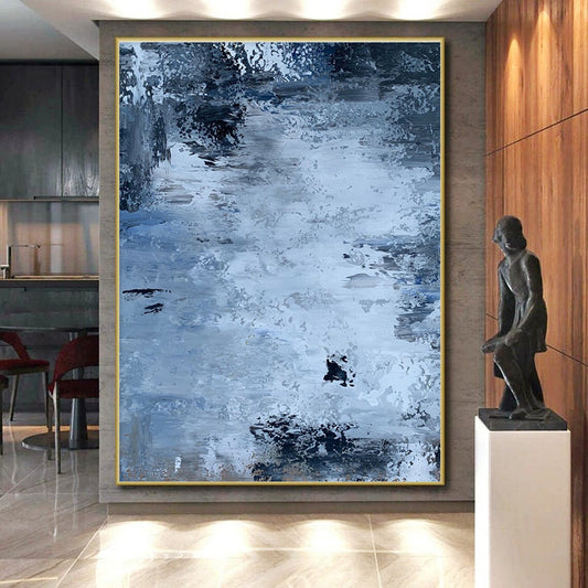 Hand-Painted Blue & Gray Textured Abstract, Modern Art Acrylic HS246