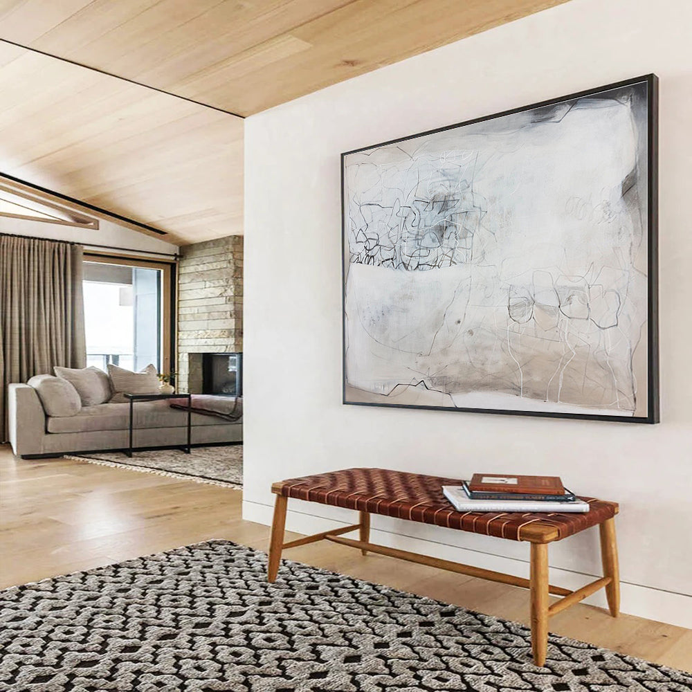 Gray, Beige, Black Abstract Line Art Acrylic Painting WB025