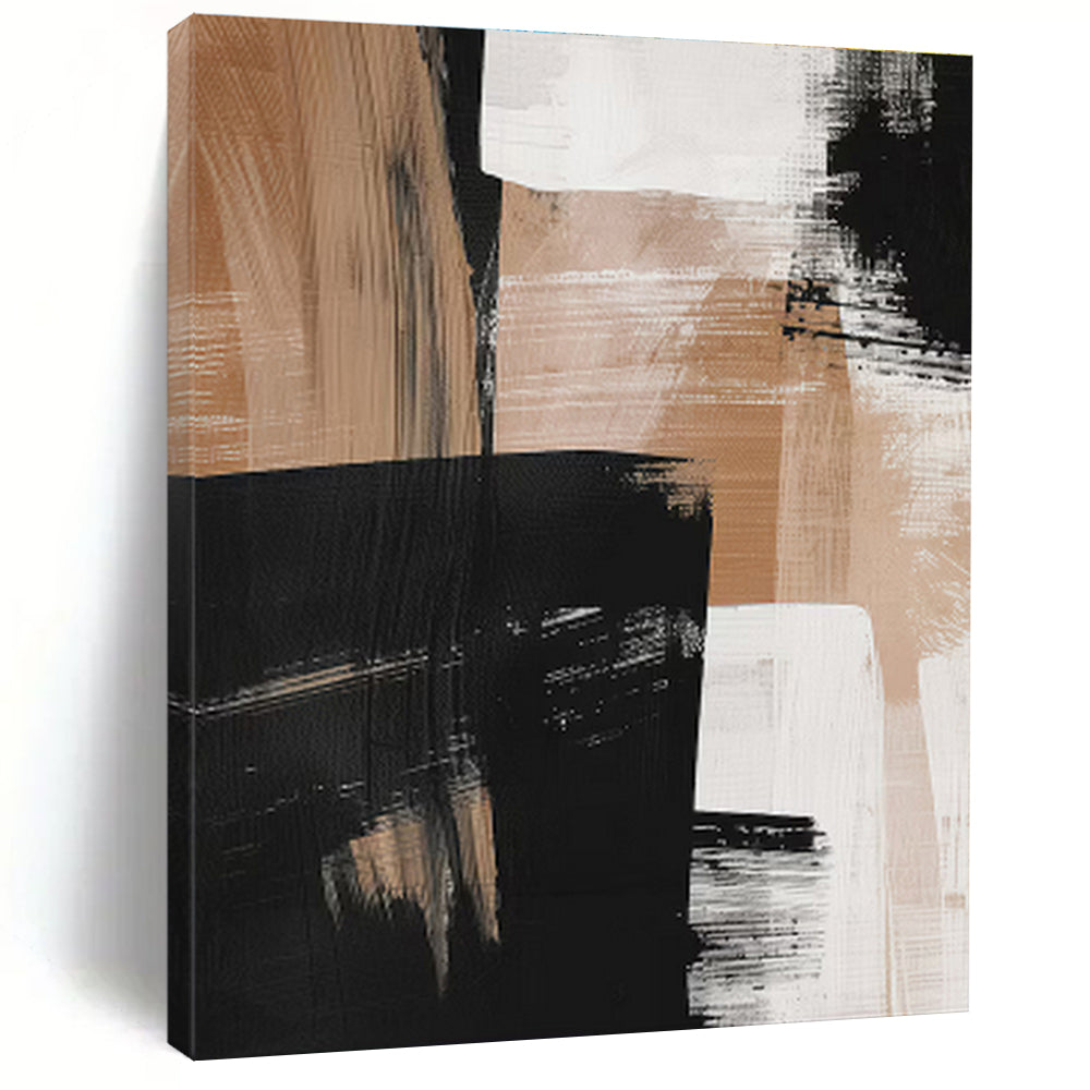 Hand-Painted Black, Beige & White Gestural Abstract, Acrylic Modern Art Painting HS442