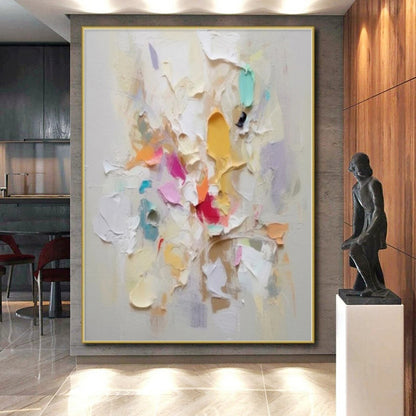 Hand-Painted Multicolor Thick Textured Abstract Painting For Sale HS006