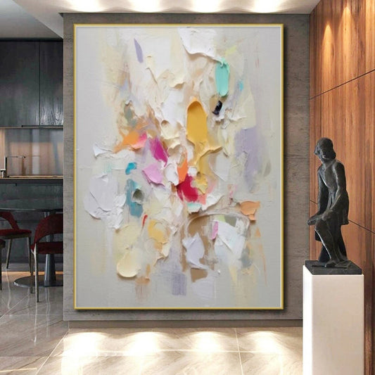 Hand-Painted Multicolor Thick Textured Abstract Painting For Sale HS006