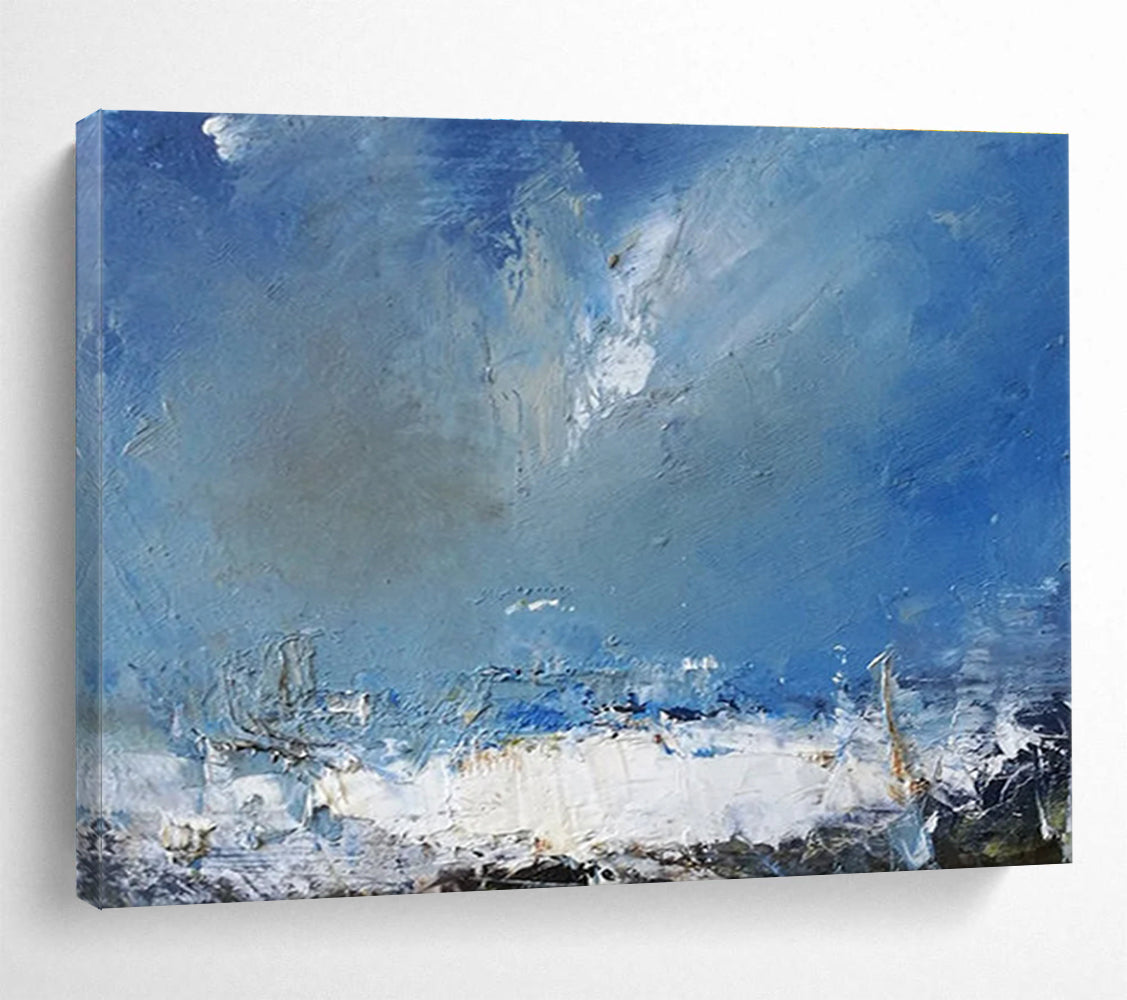 Huge Size Blue, White, and Multicolor Abstract Stormy Sea, Abstract Oil Painting WB186