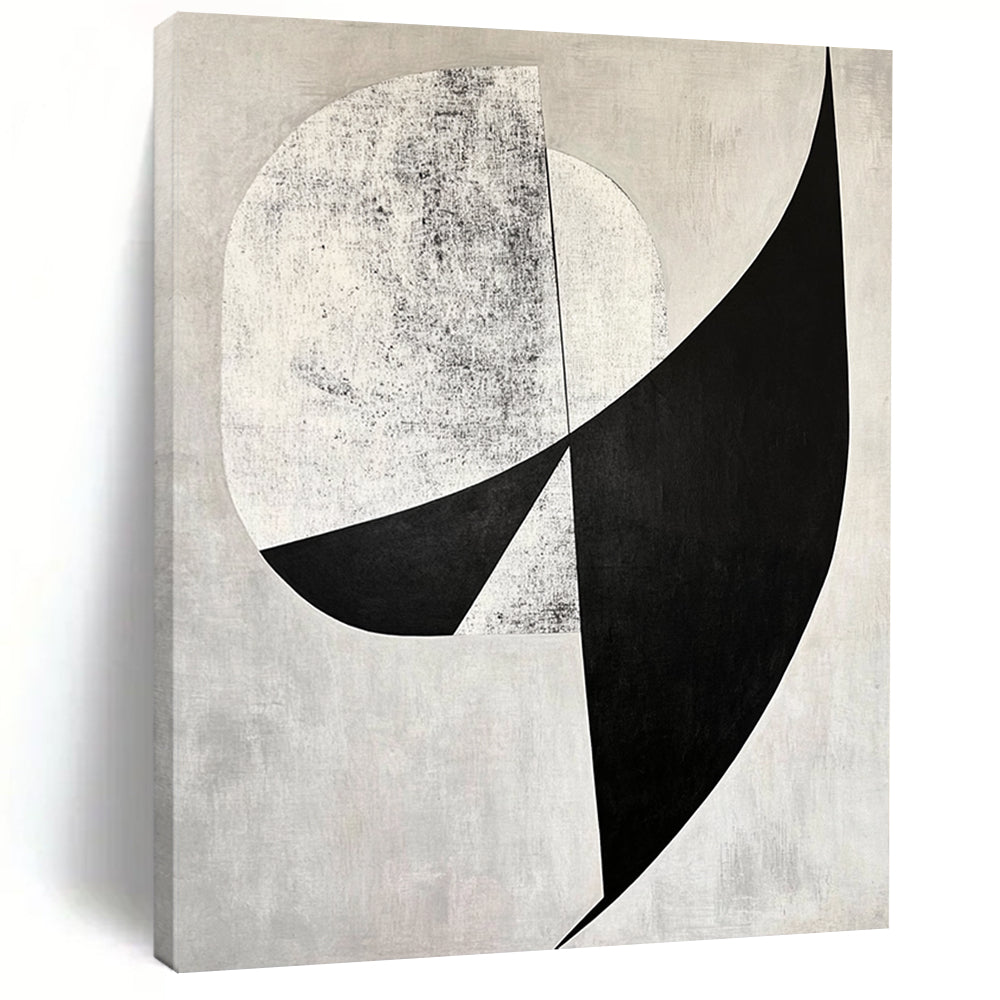 Hand-Painted Black, White, and Gray Geometric Textured Abstract Art HS189