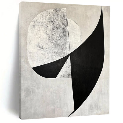 Hand-Painted Black, White, and Gray Geometric Textured Abstract Art HS189
