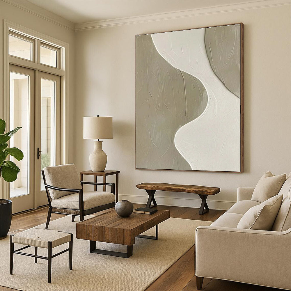 Minimalist Canvas Art Beige and White Textured Abstract Painting On Canvas HS812