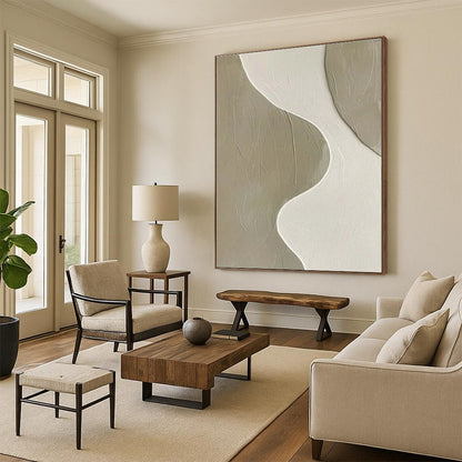 Minimalist Canvas Art Beige and White Textured Abstract Painting On Canvas HS812