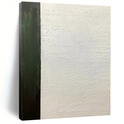 Hand-Painted Green and White Abstract Textured Script Painting For Sale HS041