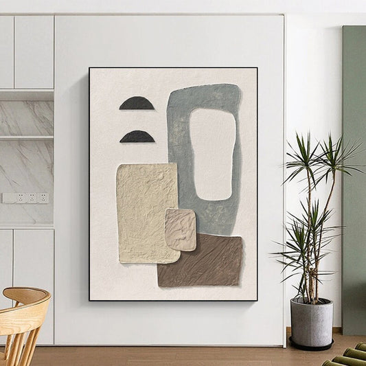Hand-Painted Textured Neutral Shapes Abstract Art, Paintings For House HS556