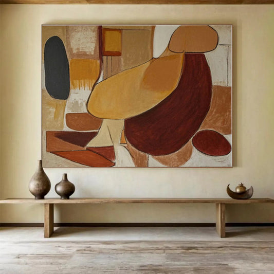 Brown, Beige, Black Abstract Shapes Acrylic Painting WB029