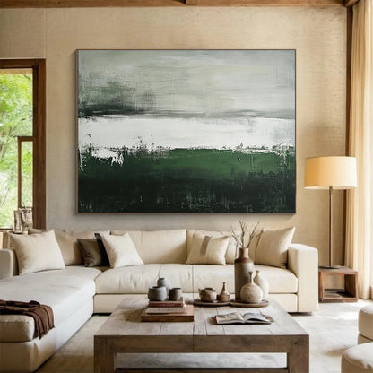 Oversized Canvas Art Green, Gray, and White Abstract Landscape - Acrylic Painting WB297