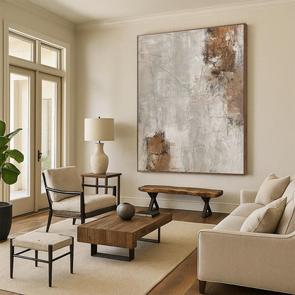 Hand Painted Art Beige & Brown Textured Abstract, Acrylic Modern Art Paintings HS305