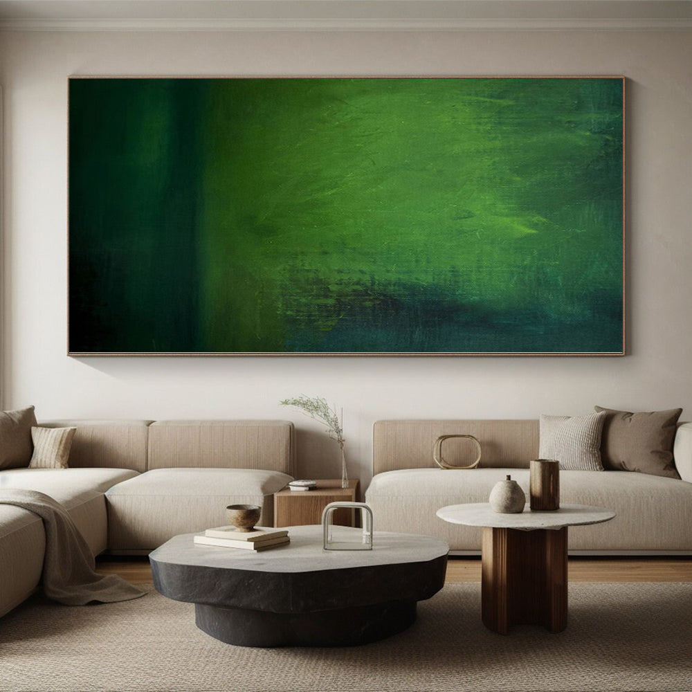 Hand-Painted Green Abstract Misty Landscape Painting For Sale HS042
