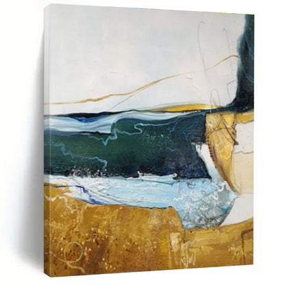 Hand Painted Art Blue, Green, and Gold Dynamic Abstract Painting On Canvas HS811