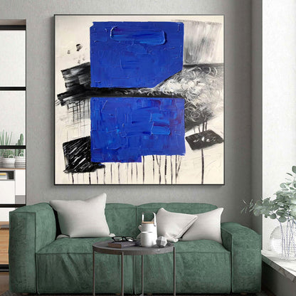 Hand-Painted Blue, Black & White Textured Abstract, Acrylic Modern Art Painting HS411