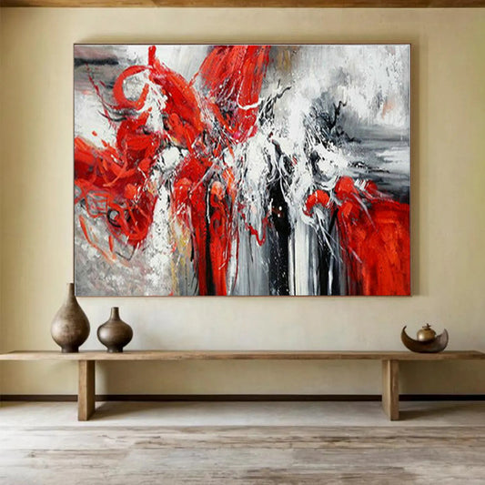 Modern Art Abstract Paintings with Red, White, Black and Gray Colors, Energetic Abstract Theme WB330