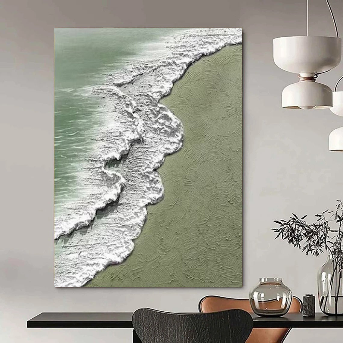 Green and White Textured Coastal Abstract Painting For Sale Online WS477
