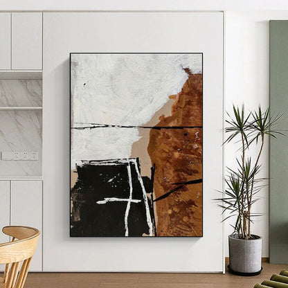 Cool Abstract Paintings Black, White, and Brown Geometric Abstract Art HS686