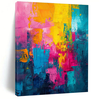 Unique Abstract Art Pink, Yellow & Teal Colorful Blocks, Acrylic Modern Art Painting HS224