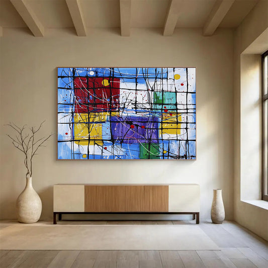 Oversized Canvas Art in Multicolor Geometric Abstract Style WB247