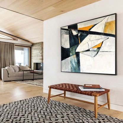 Modern Art Abstract Paintings with Black, White, Orange and Teal Colors, Geometric Abstract Theme WB312